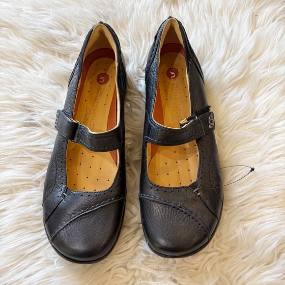 Clarks Unstructured 86478 Black Leather Mary Jane Flats Size 8M NEW - Picture 1 of 8